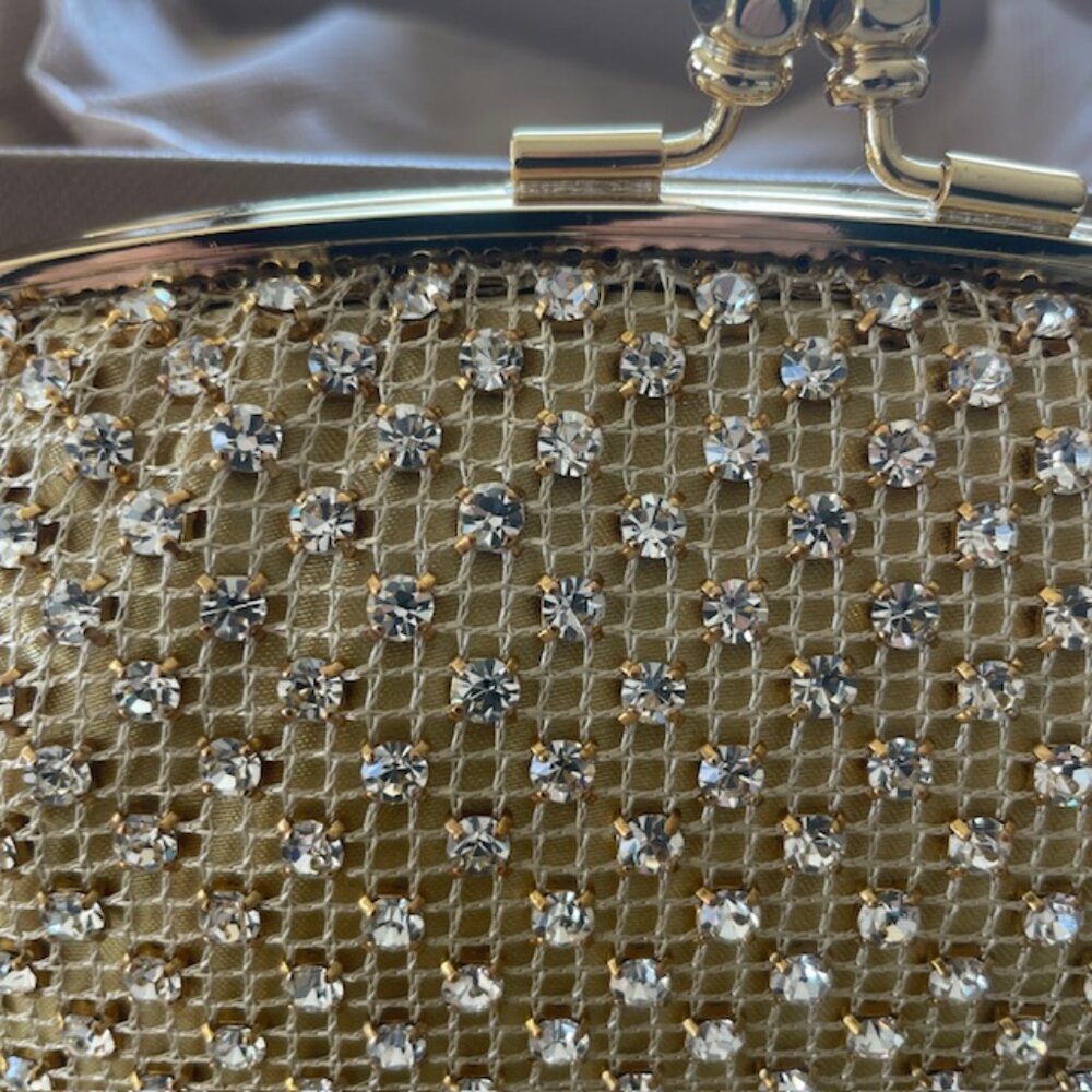 MENBUR GOLD CRYSTAL MESH CLUTCH SMALL SHOULDER BAG #12721-36 NWB - Picture 8 of 15